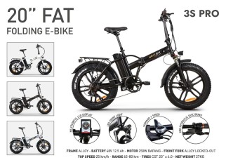 Bicicleta eléctrica SkyJet 3s PRO 48V Negra - Fat Bike - SkyJet